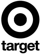 The black-and-white Target logo features a solid black circle centered within a larger black ring, resembling a bullseye, with the word target written in lowercase bold letters below.